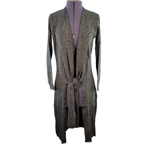 Iman Black Metallic Long Sleeve Tie Front Cardigan Sz XS